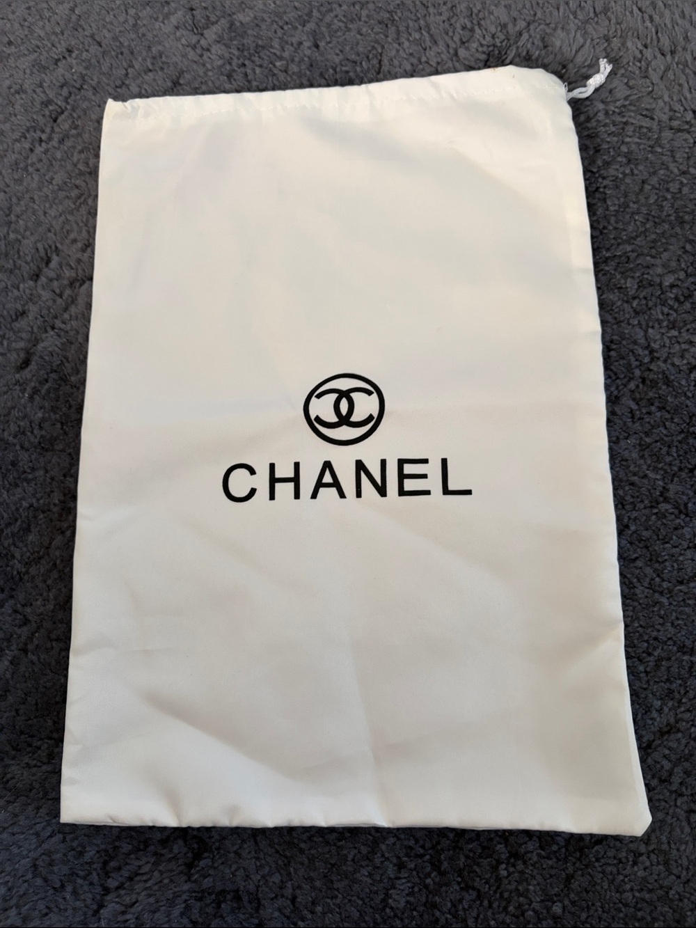 Designer- like  White Drawstring Dust Bag with Black Logo